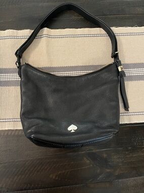 kate spade Black Pebbled Leather Shoulder Bag with Silver Spade
